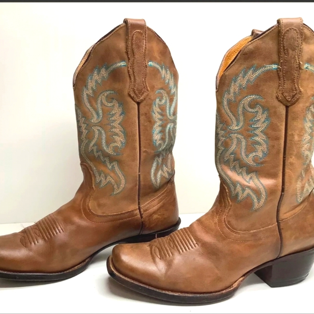 VINTAGE WOMENS NOCONA SQUARE TOE COWBOY BROWN BOOTS SIZE 8.5 B